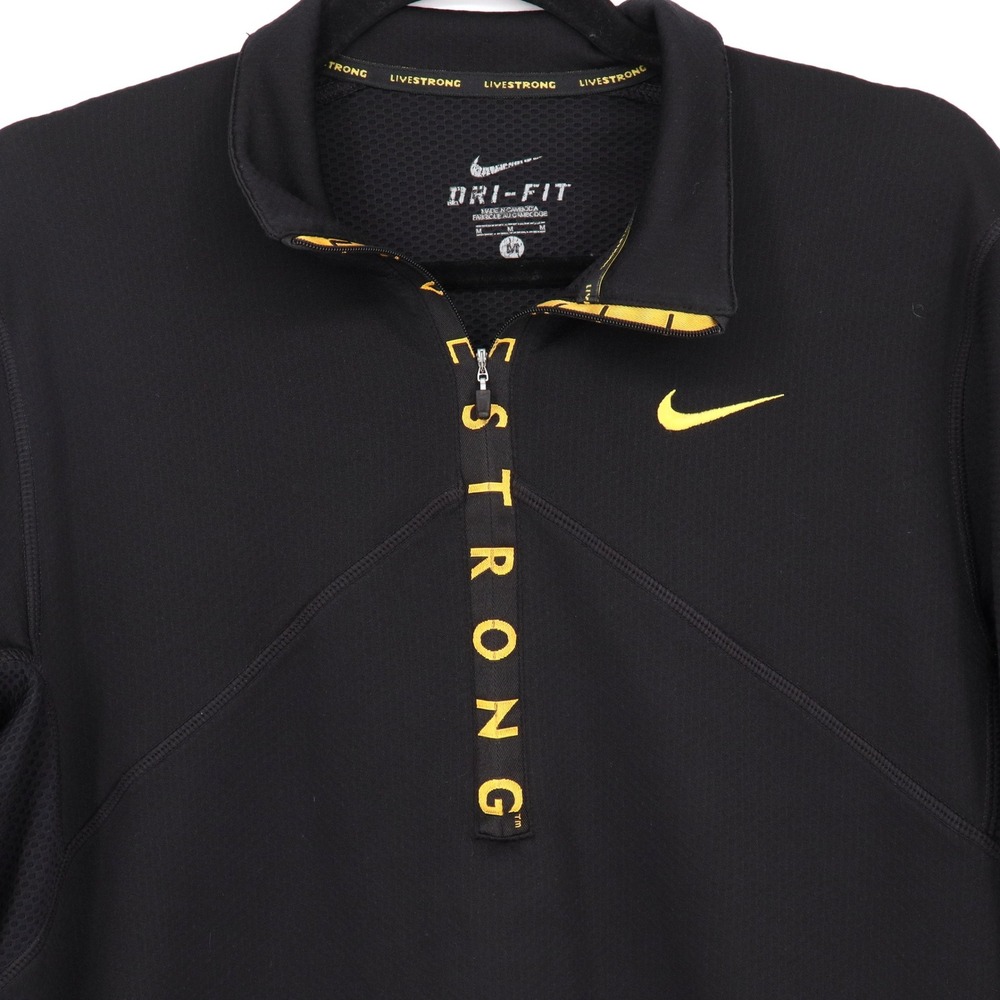 Nike Livestrong Dri-FIT 1/4 Zip Pullover Size M Black Yellow Training 400224-010 - Picture 3 of 7